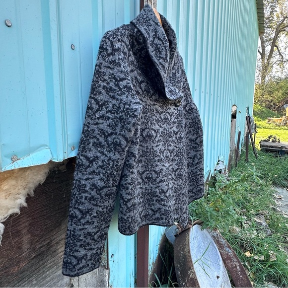 Ellen Tracy Cowl Neck Cardigan Size M Black & Gray Wool Blend Sweater Cozy Knit - Picture 10 of 10